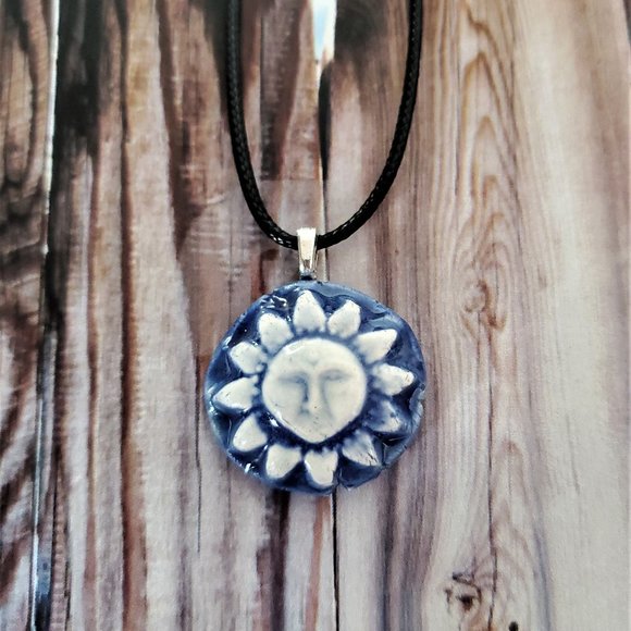 Handmade Ceramic Blue Sun Pendant Necklace, Sol Pendant - Picture 9 of 12